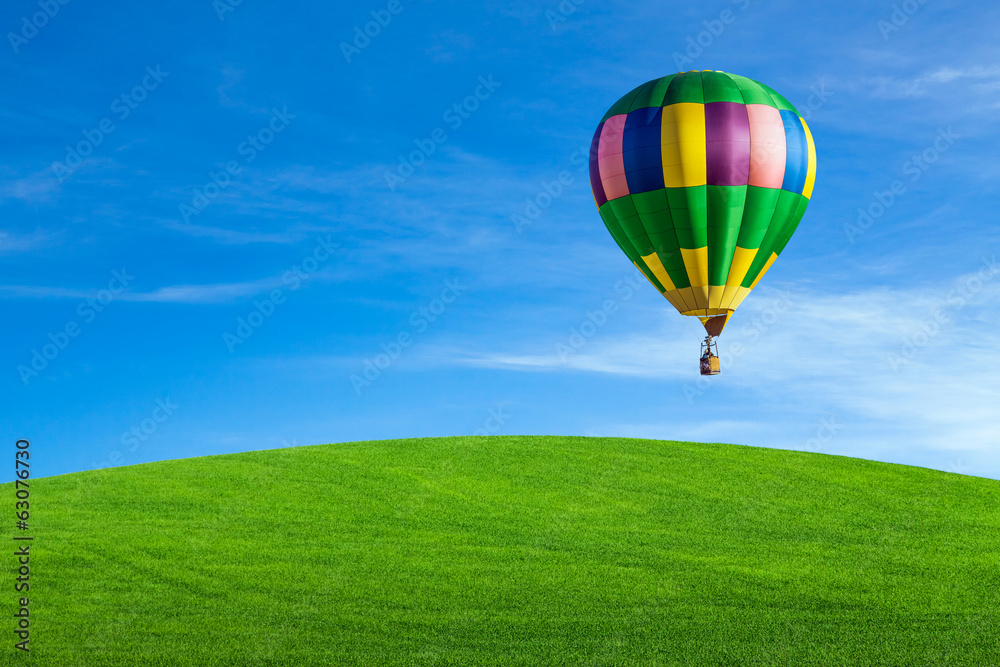 Obraz premium Hot air balloon over green field