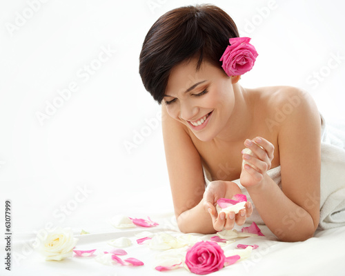 Spa Woman. Portrait of a Smiling Young Woman With Flower