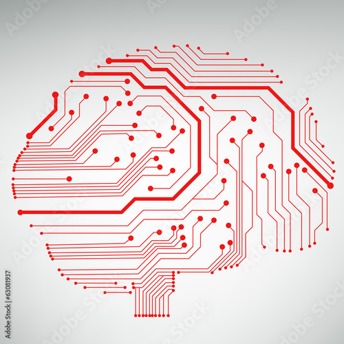 Circuit board computer style brain vector technology background