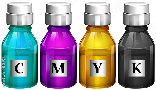 Bottles of colorful inks