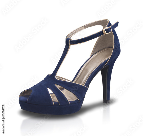 Beautiful blue high heel lady fashion shoe isolated on white