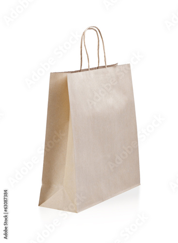 Empty paper bag isolated on white