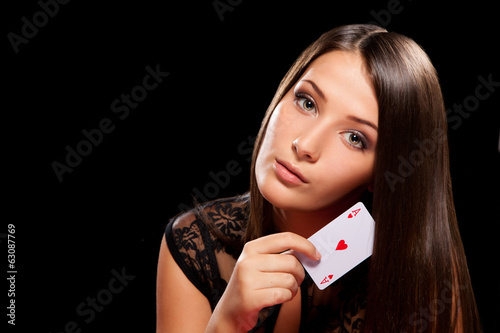 young woman playing in the gambling