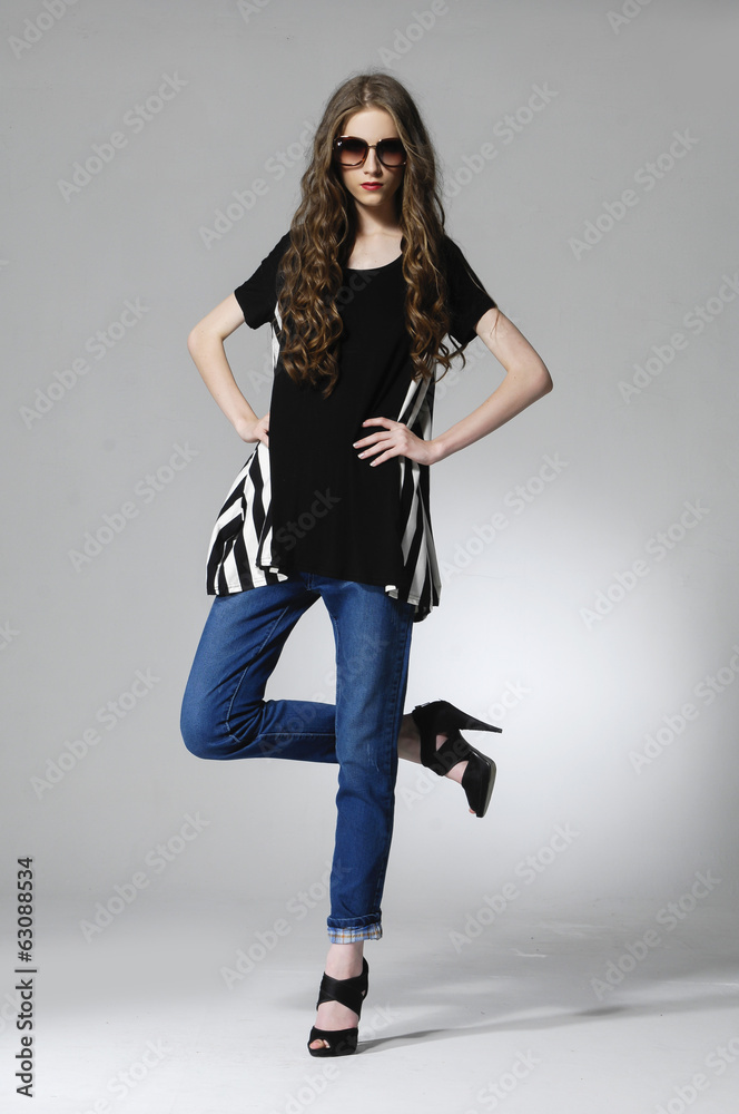 beautiful woman in high heels and jeans, beautiful woman in high heels and jeans,