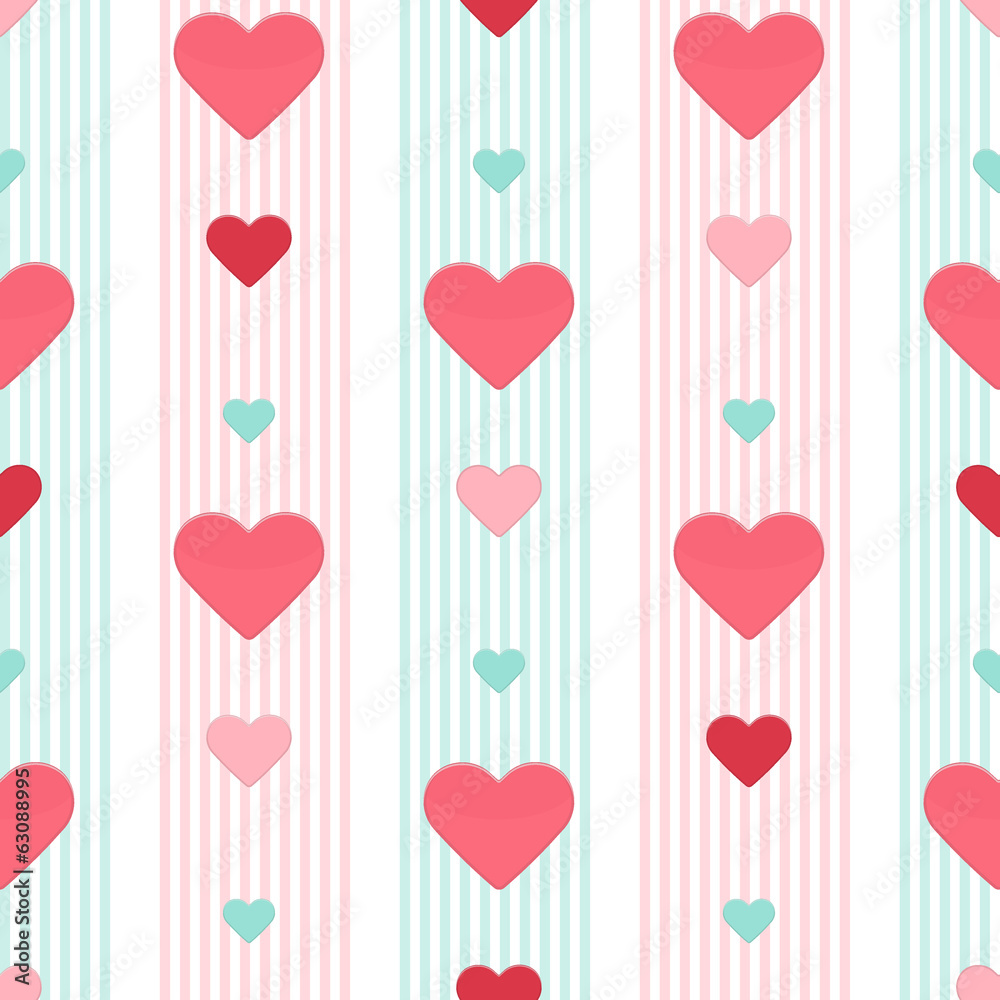 Seamless heart pink blue stripped pattern