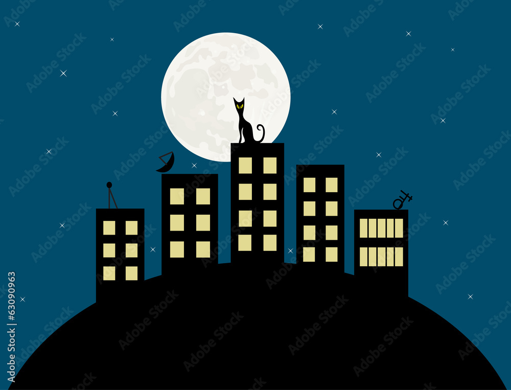 Cat sitting on a roof looking to the moon vector