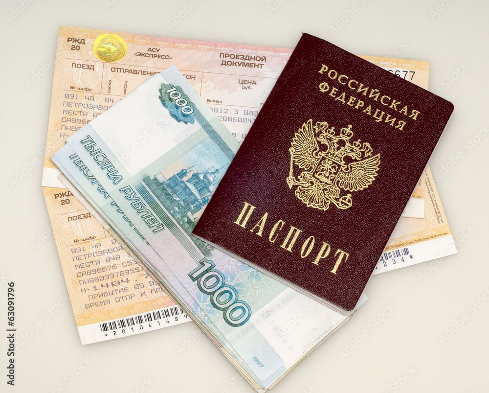 Money, passport and train ticket Money, passport and train ticket