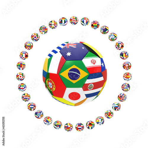 3D render of group of football on white background