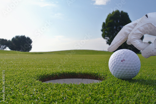 a man who push a ball in a golf hole