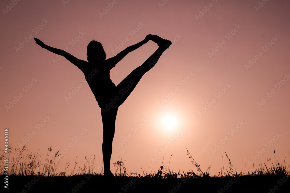 Silhouette woman with standing position yoga. Silhouette woman with standing position yoga.
