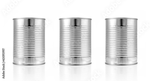 Фотография Metal can for preserved food on white background.