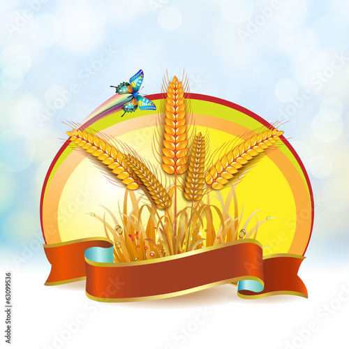 Wheat ears with ribbon