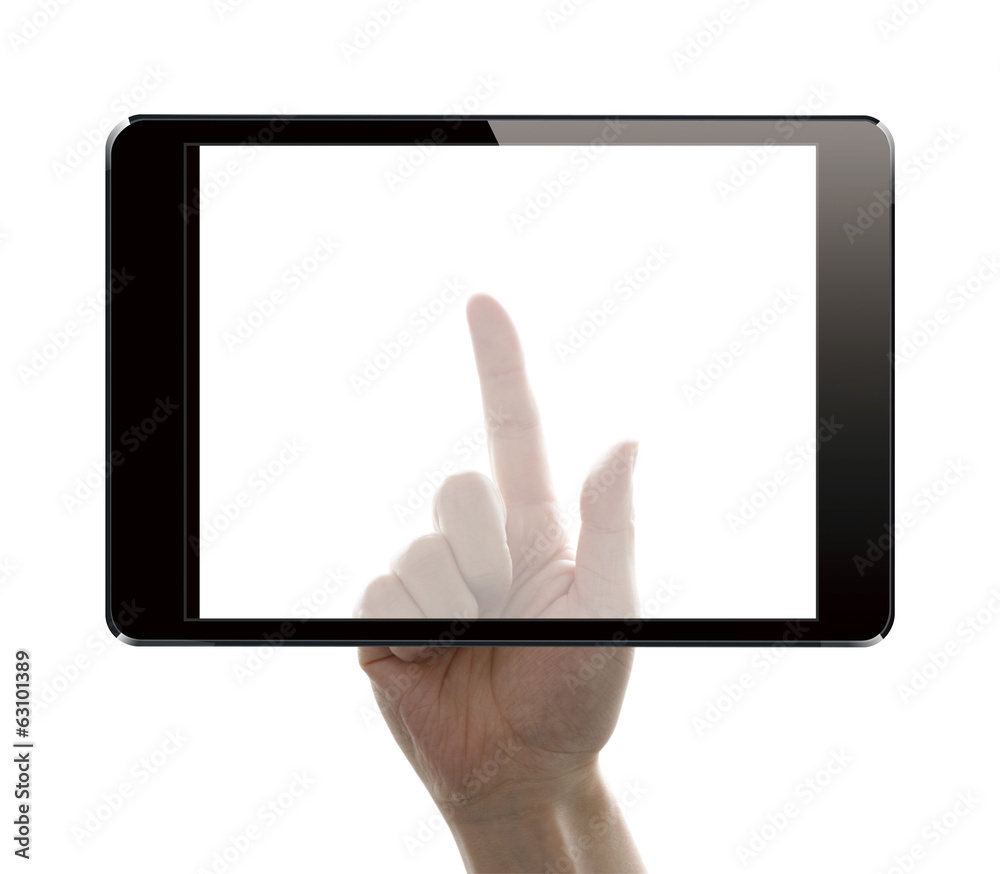タブレットと男性の手 タブレットと男性の手
