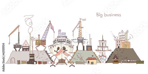 Building a ship, industrial Dock illustration