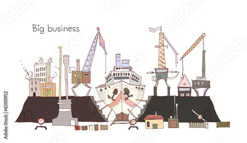 Canvas Print Building a ship, industrial Dock illustration