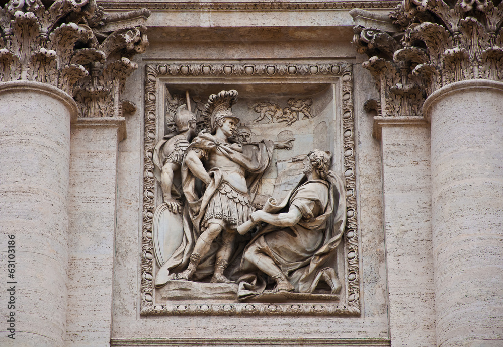 detail of Fountain di Trevi landmark of Rome Italy