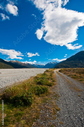 Lonely road in South Island NZ river on the side