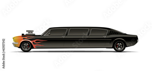 supercharged muscle car limo with flames