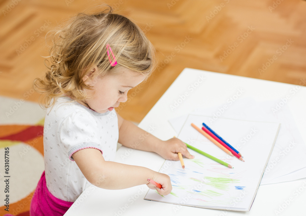 girl drawing with colored pencils girl drawing with colored pencils