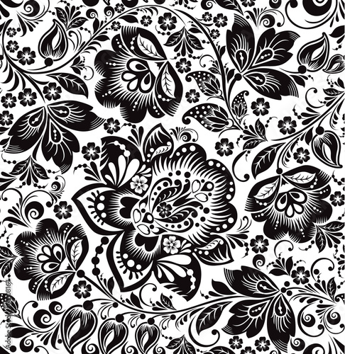 Vector floral background. Russian traditional ornament Hohloma.