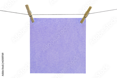 Flat violet square sticky note hanged.