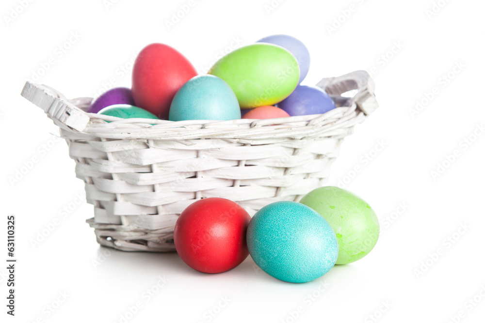 Easter eggs and basket isolated