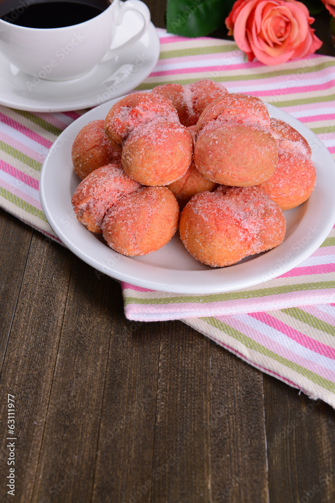 Delicious cookies peaches on table close-up Delicious cookies peaches on table close-up