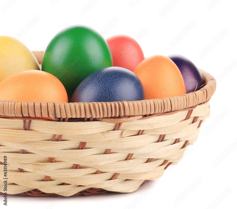 close up of Easter eggs and basket close up of Easter eggs and basket