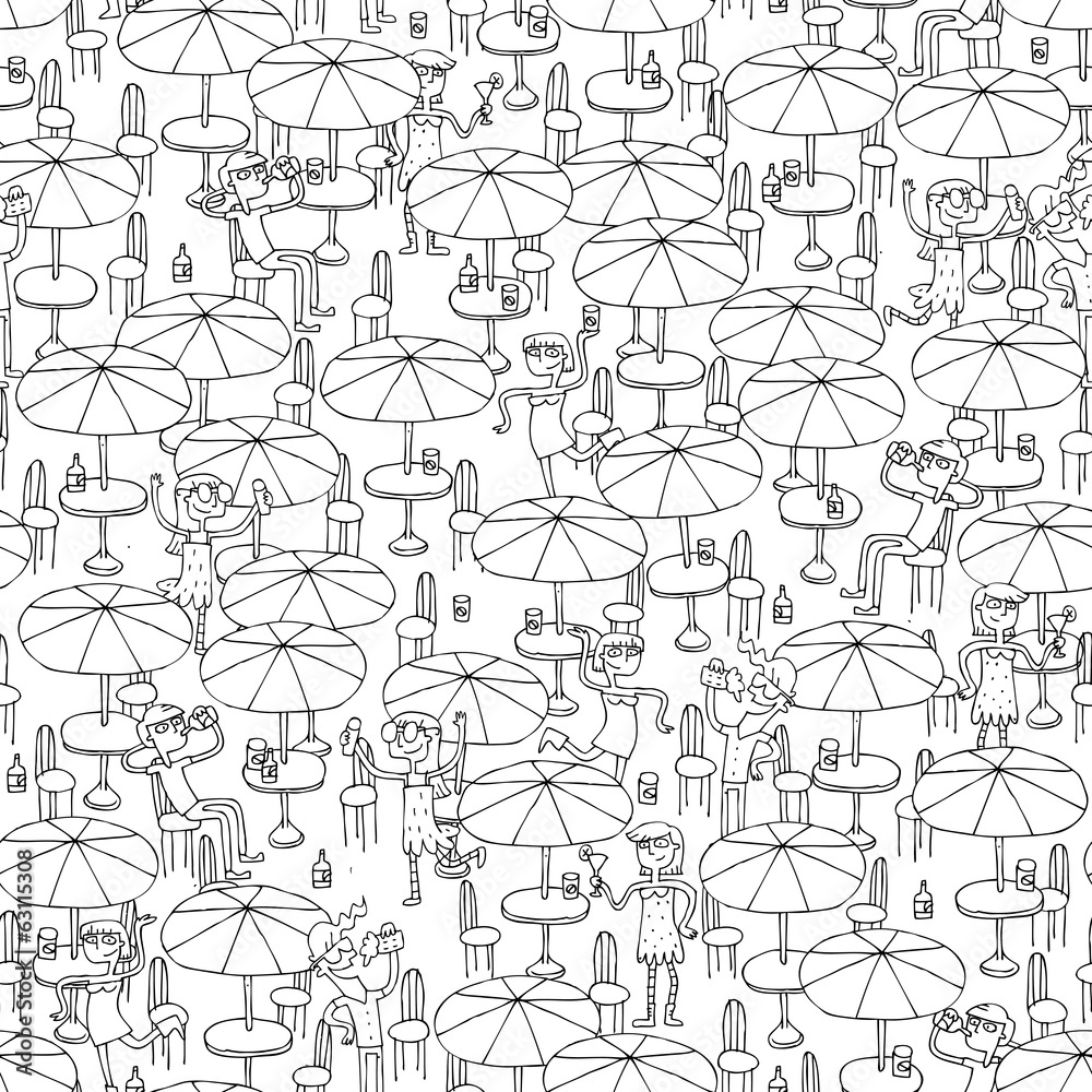Beach bar seamless pattern in black and white