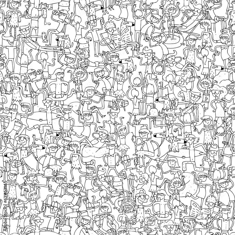 Dance party seamless pattern in black and white