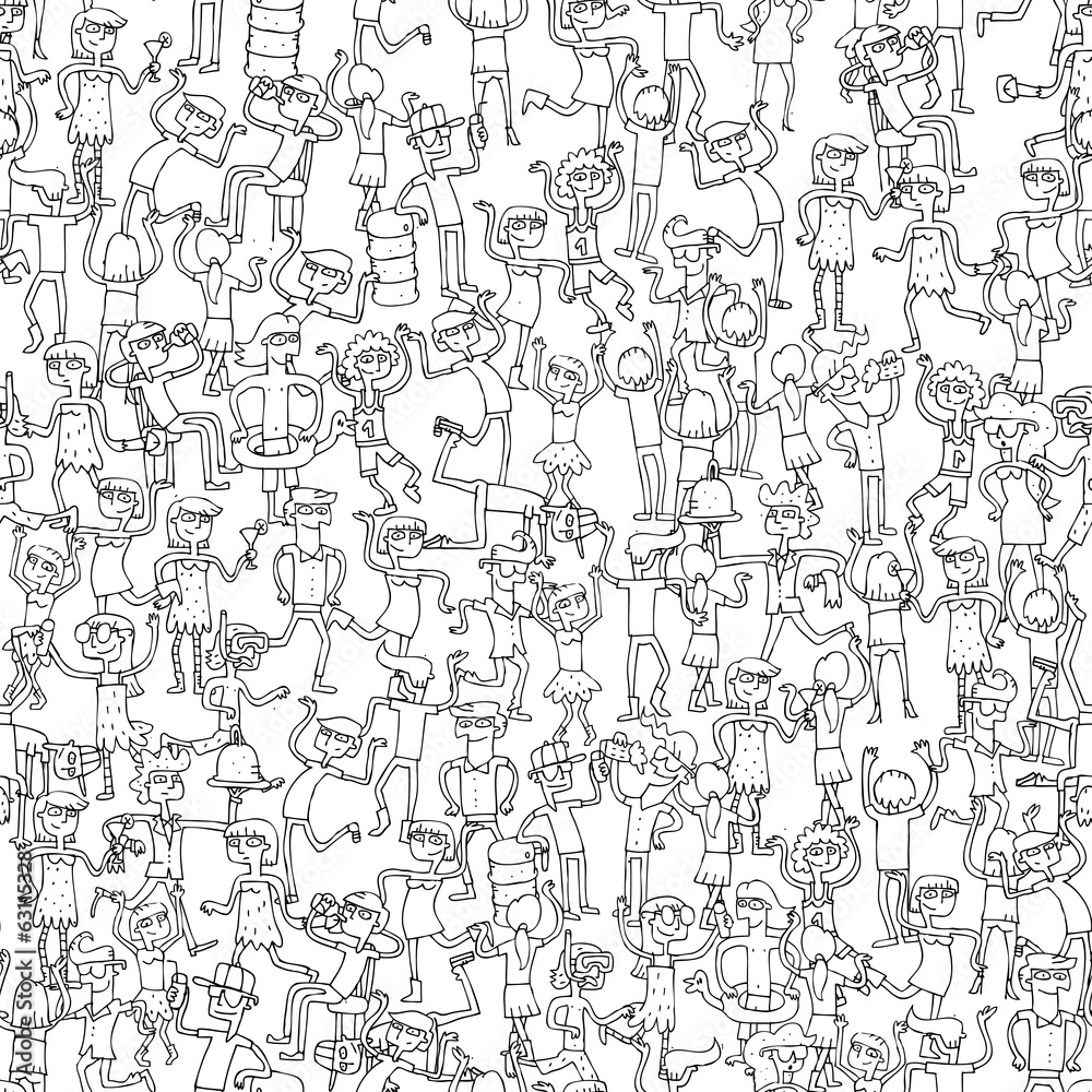 Dancing party seamless pattern in black and white