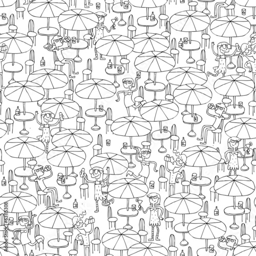 Beach bar seamless pattern in black and white