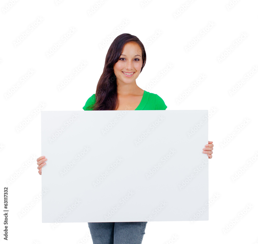 Beautiful caucasian woman holding a blank sign Beautiful caucasian woman holding a blank sign