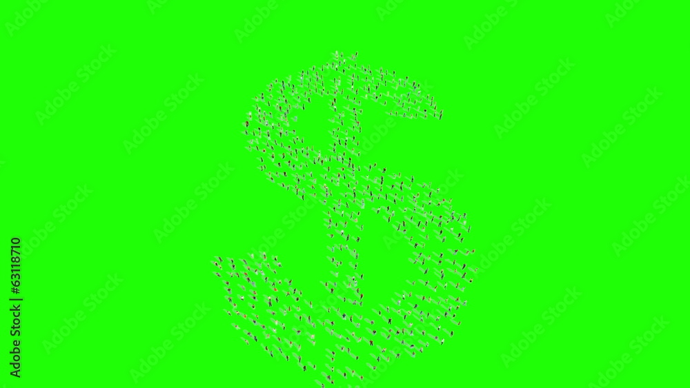 People form dollar sign on green screen. People form dollar sign on green screen.