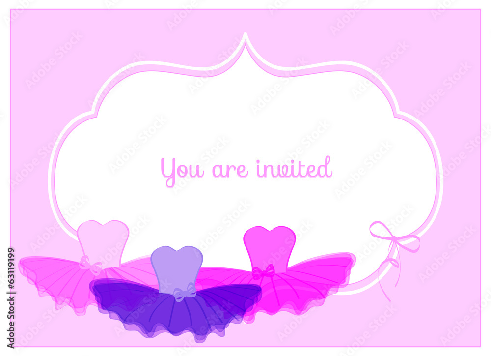 birthday party card, leotards with colorful tulle tutus