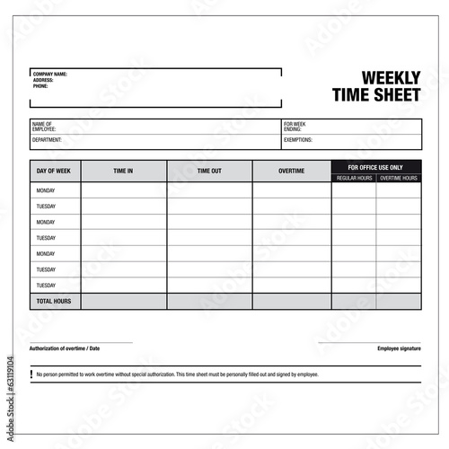 Employee weekly time sheet template