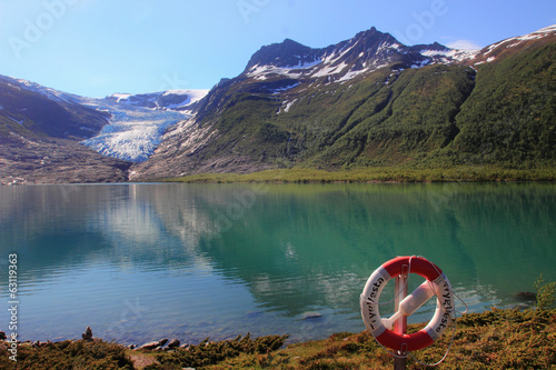 Engeenbreen glacier and red buoy photo