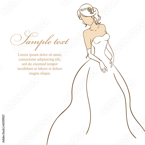 Beautiful bride in white dress. Wedding vector illustration