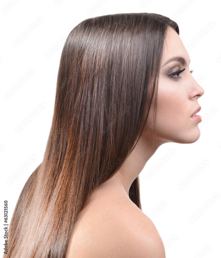Beautiful young woman with long hair isolated on white Beautiful young woman with long hair isolated on white