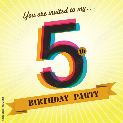 5th Birthday party invite/template design retro style - Vector