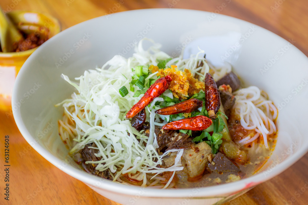 Thai vermicelli eaten with curry and vegetable Thai vermicelli eaten with curry and vegetable