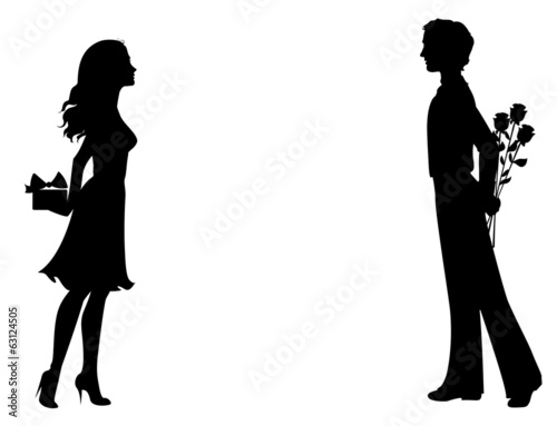 Silhouettes of man and woman with gifts