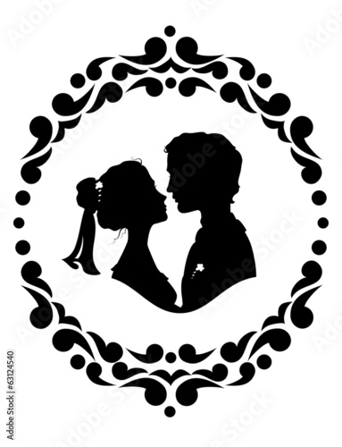 Silhouettes of bride and groom