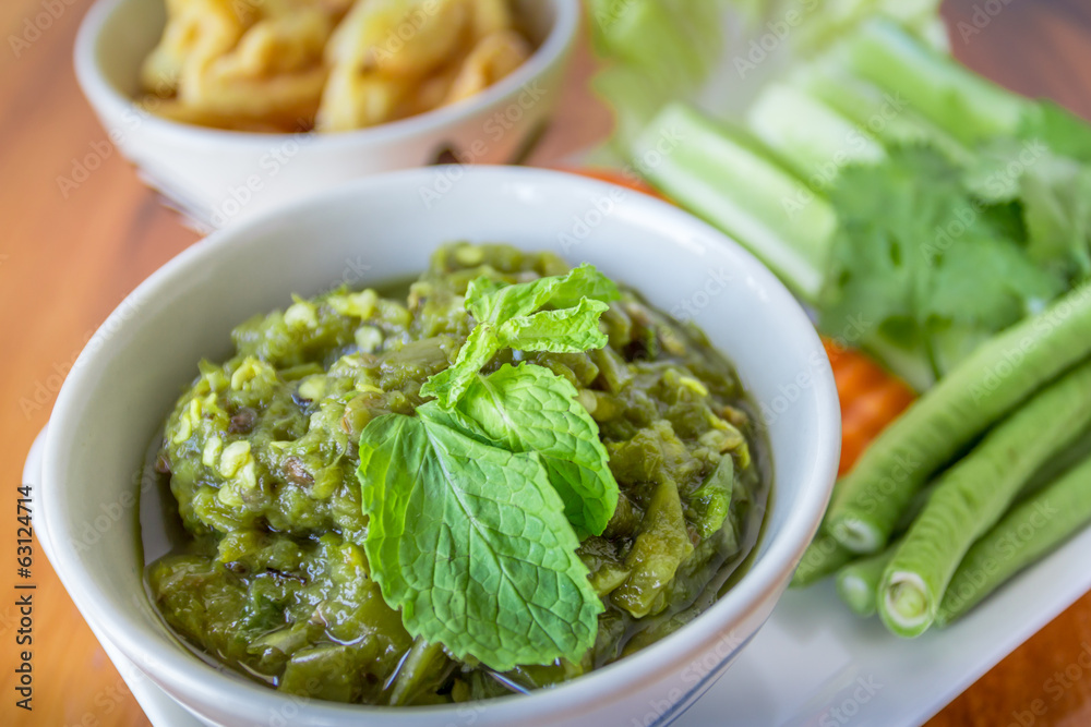 thai spicy green chili dip with vegetables thai spicy green chili dip with vegetables