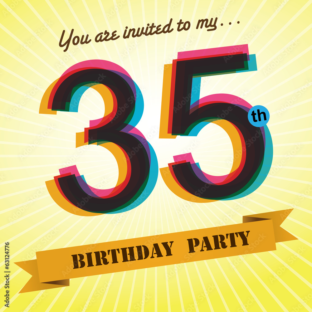 35th Birthday party invite/template design retro style - Vector Stock Vector | Adobe Stock 35th-birthday-party-invite-template-design-retro-style-vector-stock-vector-adobe-stock