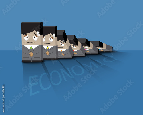 Businessman  afraid to face bad economic or domino effect