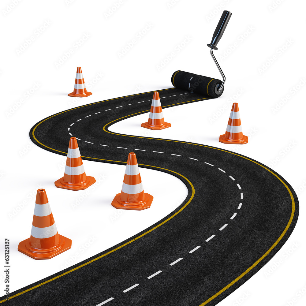 Street Rulo Paint Roller brush painting road - Road construction concept Stock ...