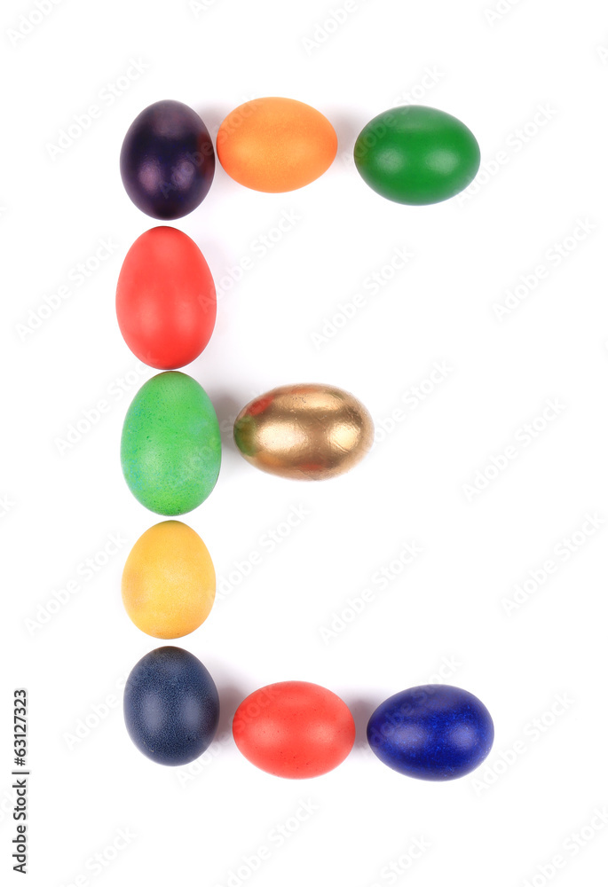 Letter E from the eggs for easter.