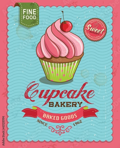 Cupcake poster design in retro style