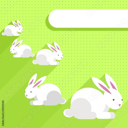 białe zające na zielonym tle Wielkanocna ilustracja z ramką